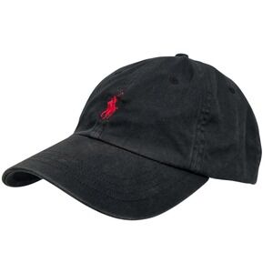 Polo Ralph Lauren Strap Back Baseball Cap Black Red Pony Logo Cotton Dad Hat